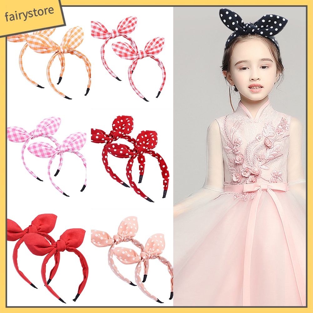 Set 2 Băng Đô Tai Thỏ Họa Tiết Chấm Bi / Kẻ Sọc / Chấm Bi Dành Cho Bé Gái 1 Tuổi