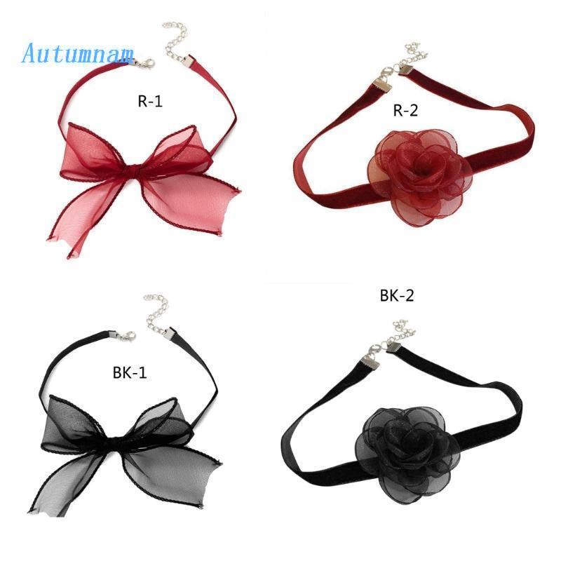 Vòng Cổ Choker Phối Ruy Băng Đỏ Đen Thời Trang Dự Tiệc