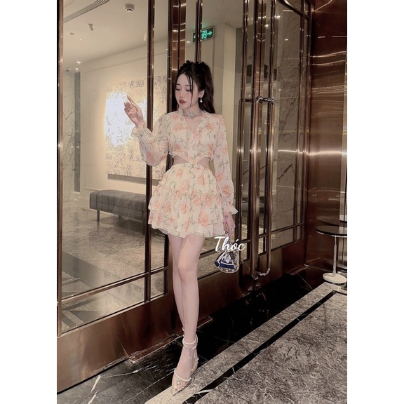 Váy hoa tơ bèo khoét eo