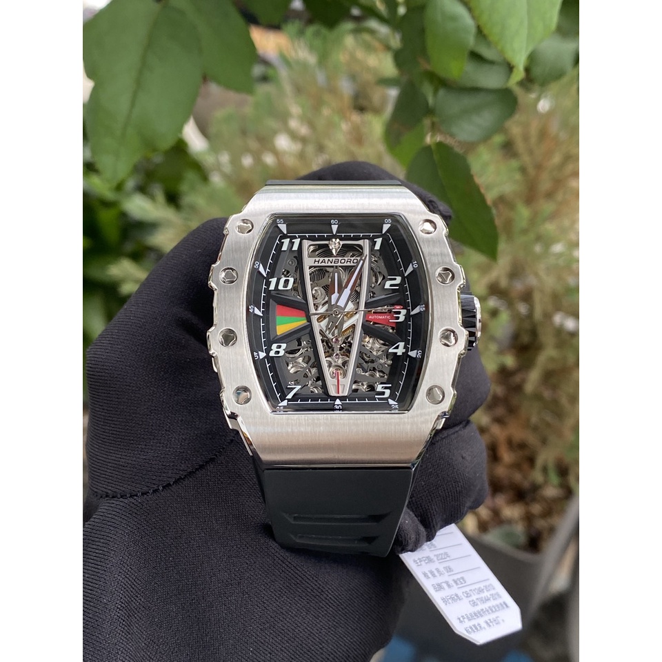 Đồng Hồ Nam Hanboro HBR 983 Black - Dây Cao Su , Máy Automatic , Size 48mm