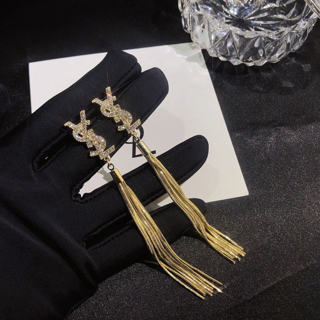 Khuyên Tai Tròn Khắc Chữ YSL Bằng Thép Titanium Thời Trang