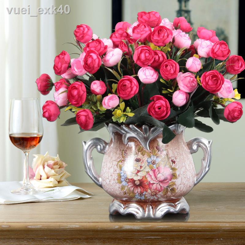 ✙❖❈Phong Cách Châu Âu Mô Phỏng Bó Hoa Lụa Trang Trí Hoa Nhựa Nghệ Thuật Trang Trí Bàn Phòng Khách Hoa Giả Hoa Khô Chậu H