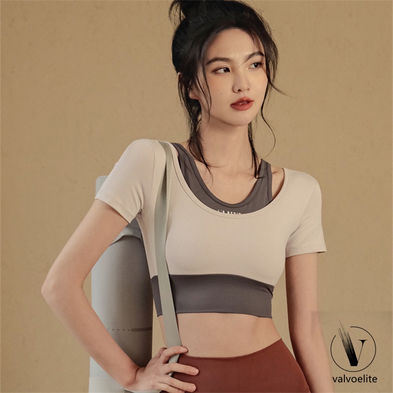 Vừa Vặn. Áo Thun Thể Thao Ngắn Tay Có Mút Ngực Chất Liệu Khô Thoáng Nhanh Thời Trang Mùa Hè Cho Nữ