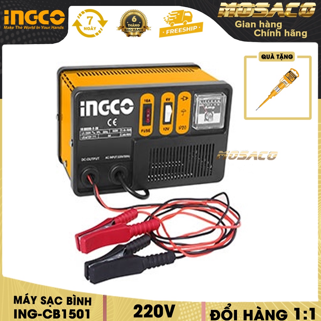 Máy sạc bình INGCO ING-CB1501 220V. Thiết bị sạc ắc qui Tần suất 50/60Hz điện áp sạc 6V/12V -MOSACO