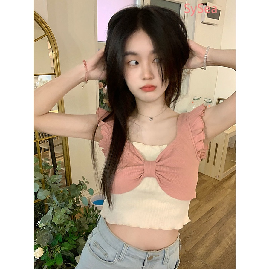 Áo Hai Dây Mùa Hè Thắt Nơ Phong Cách Pháp Cho Nữ