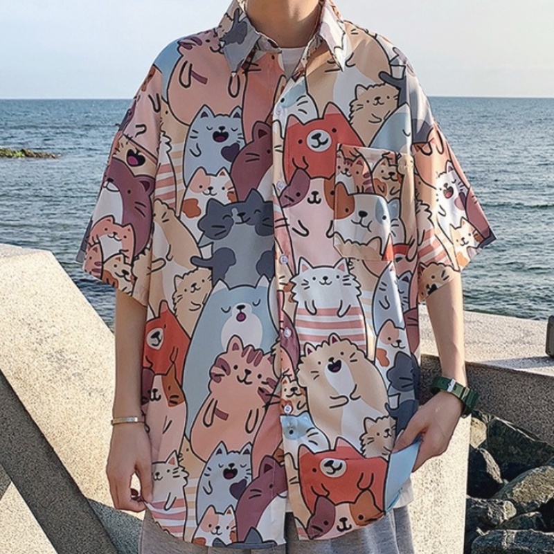 Áo Sơ Mi Tay Ngắn, Áo in hình mèo cute Thời Trang Cho Nam Nữ form rộng mềm mát trẻ trung
