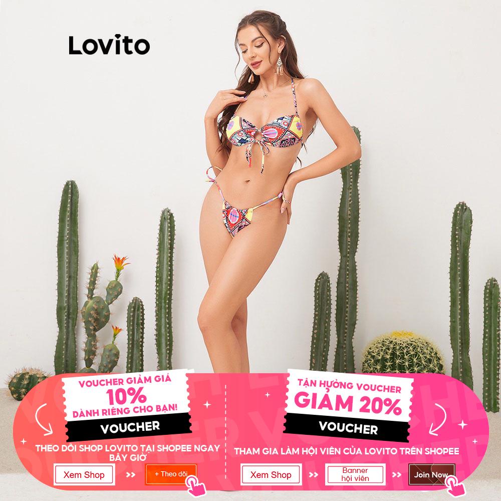 Bộ bikini Lovito họa tiết hình học phong cách Boho cổ điển L11043