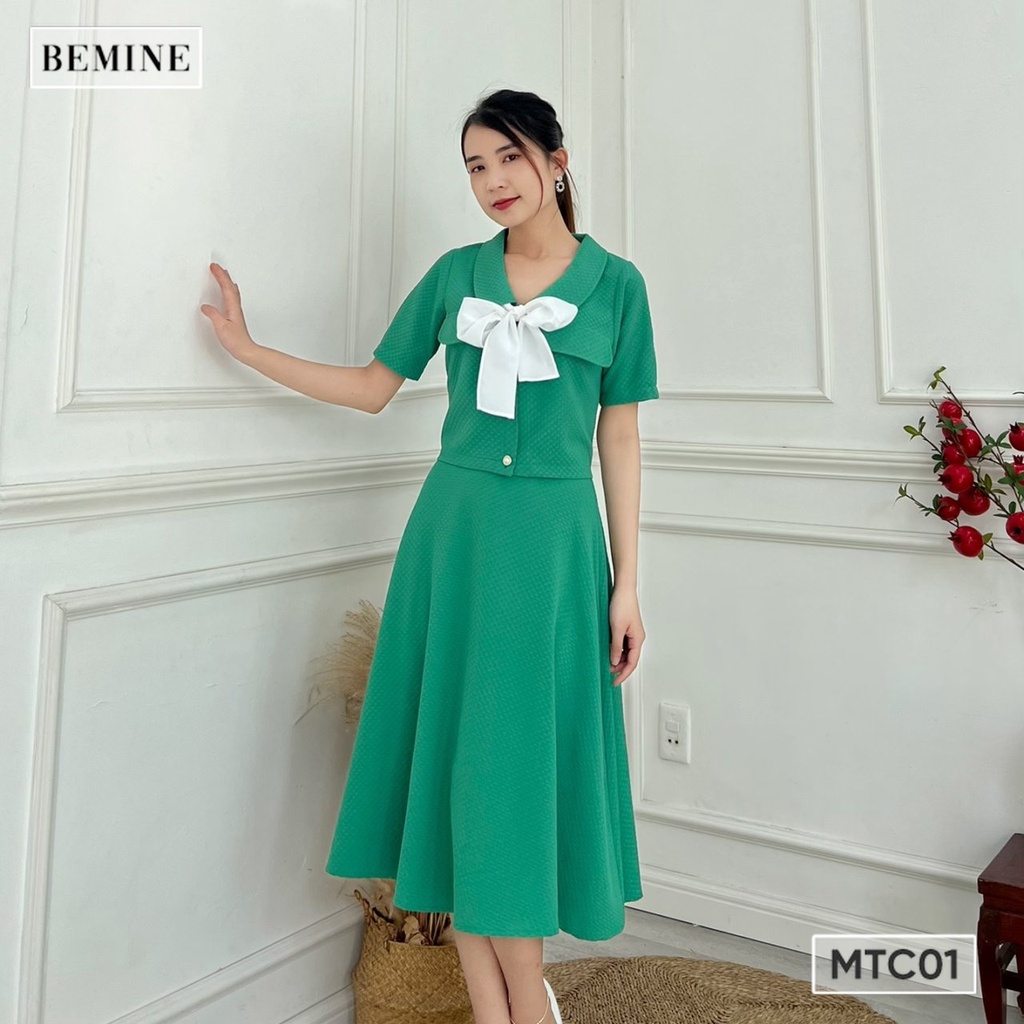 Set chân váy áo phối nơ túi nắp BEMINE STC01