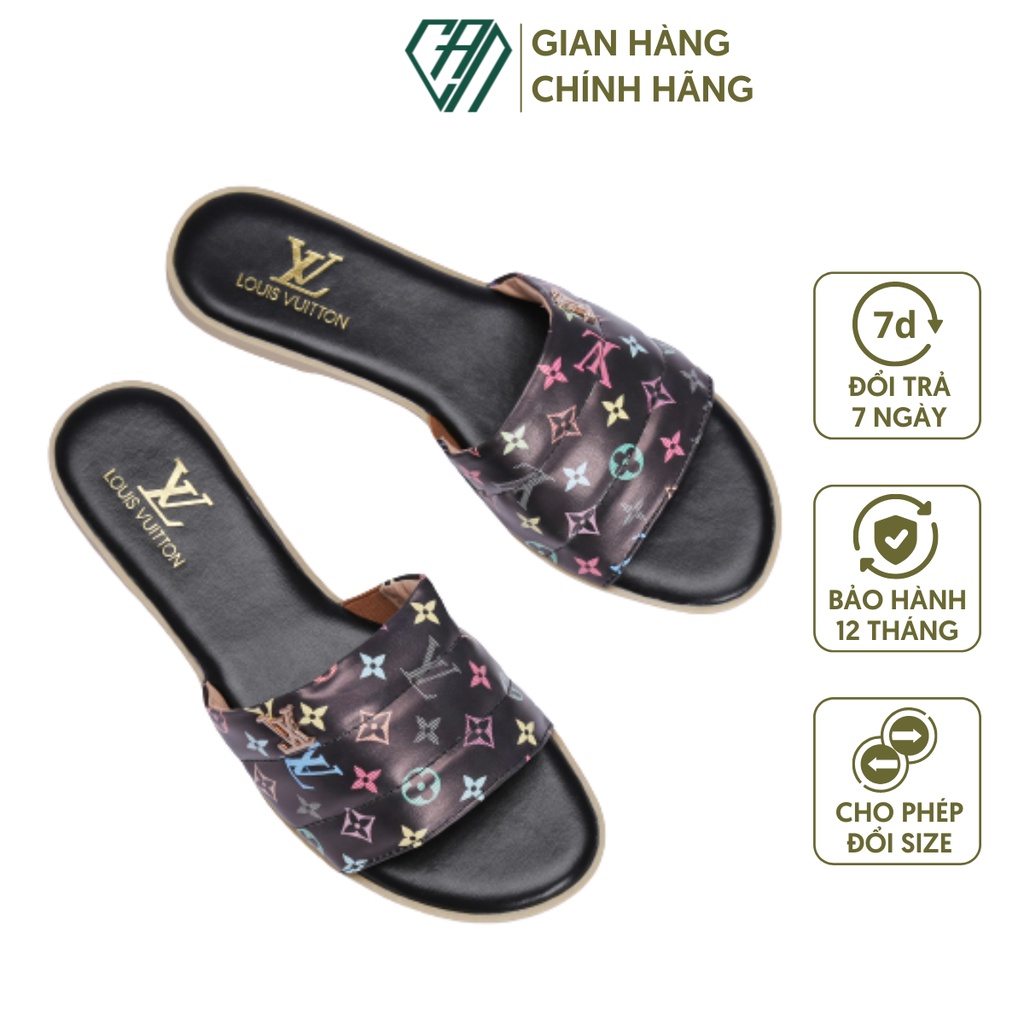 Dép Nữ Quai Ngang LV_1,5F Thời Trang Sang Chảnh Đế Thấp Chất Liệu Giả Da Đảm Bảo Êm Chân