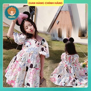 Đầm, Váy mickey hoa chất liệu mát cho bé gái