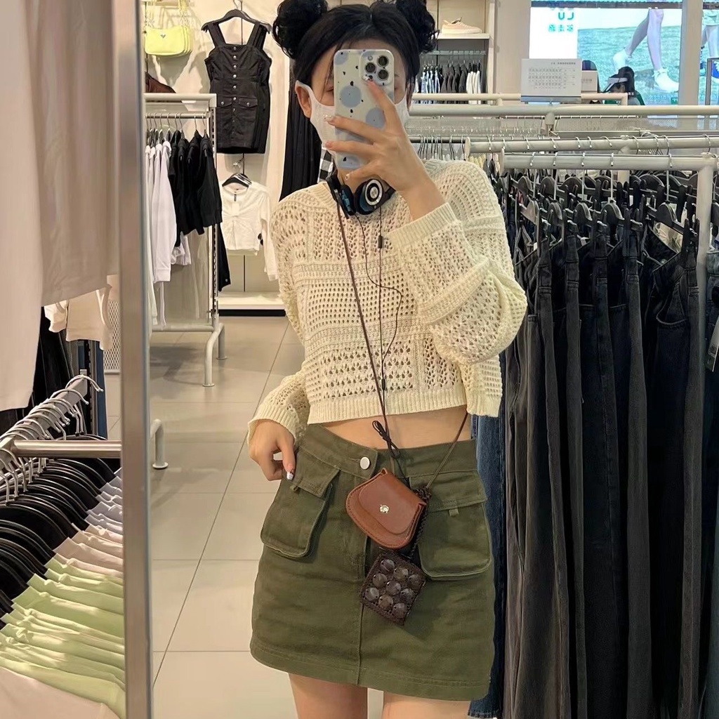 Chân váy denim ngắn lưng cao, váy kaki thời trang trẻ trung cho nữ Chouchou07