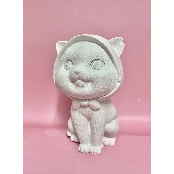 Tượng thạch cao tô màu size XXL mèo trùm khăn cao cấp