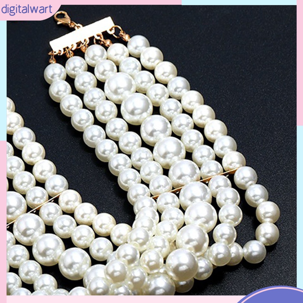 [DIWA] Bộ Vòng cổ + Bông Tai Ngắn Nhiều Lớp Đính Hạt Ngọc Trai Giả Thời Trang Dành Cho Cô Dâu