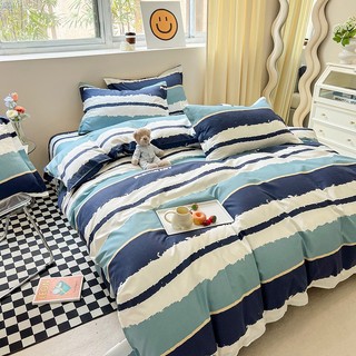 Bộ Gra Trải Giường Vỏ Chăn 5 Món (Hình Thật)Chăn 2 mặt sọc xanh phối M2*2M-M4*2M- M6*2M-M8*2M