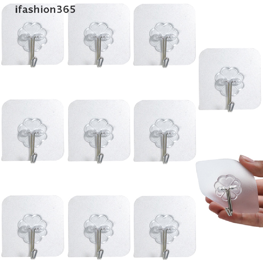 Set 10 Móc Treo Đồ Dán Tường Bằng Thép Không Gỉ Trong Suốt Đa Năng