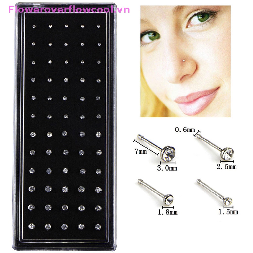 Set 60 Khuyên Mũi Thép Không Gỉ Đính Đá Pha Lê COOLLADY