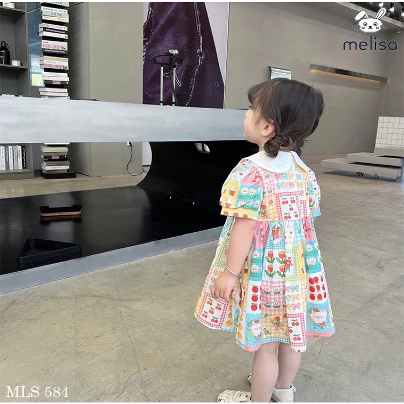 Đầm Melisa hoạ tiết hoa bé gái cổ sen thêu đáng yêu cho bé gái
