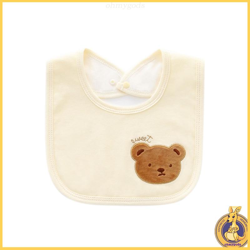Yếm Ăn Bằng Cotton Thoáng Khí In Họa Tiết Hoạt Hình Gấu Dễ Thương Cho Bé
