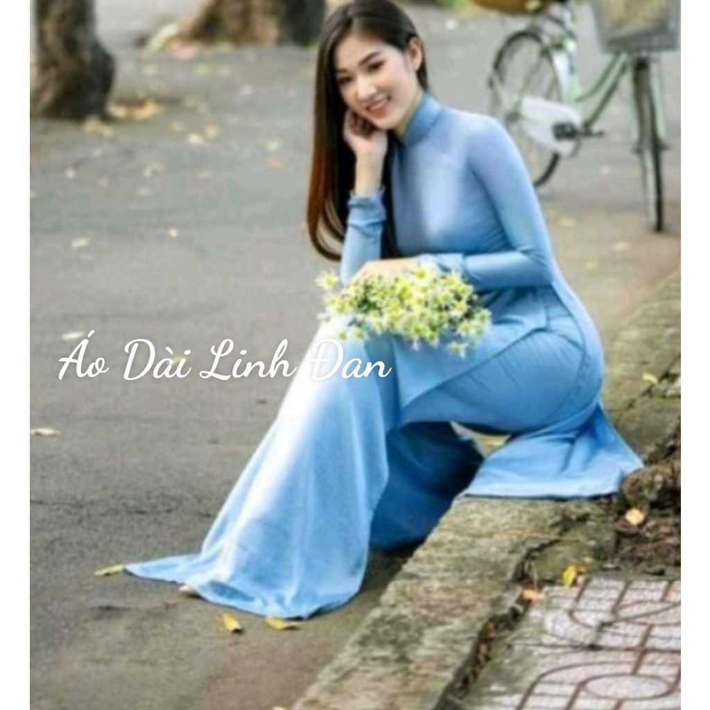 Áo dài xanh da trời tôn dáng, tôn da, trẻ trung - Áo Dài Linh Đan