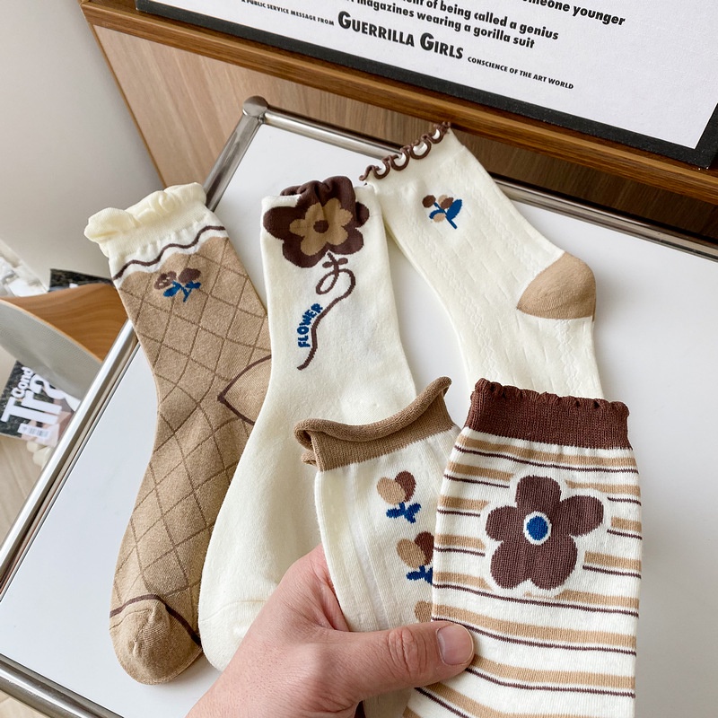 Vớ Cotton Cổ Vừa Họa Tiết Hoa Tulip Dễ Thương Thời Trang Xuân Hè Cho Nữ