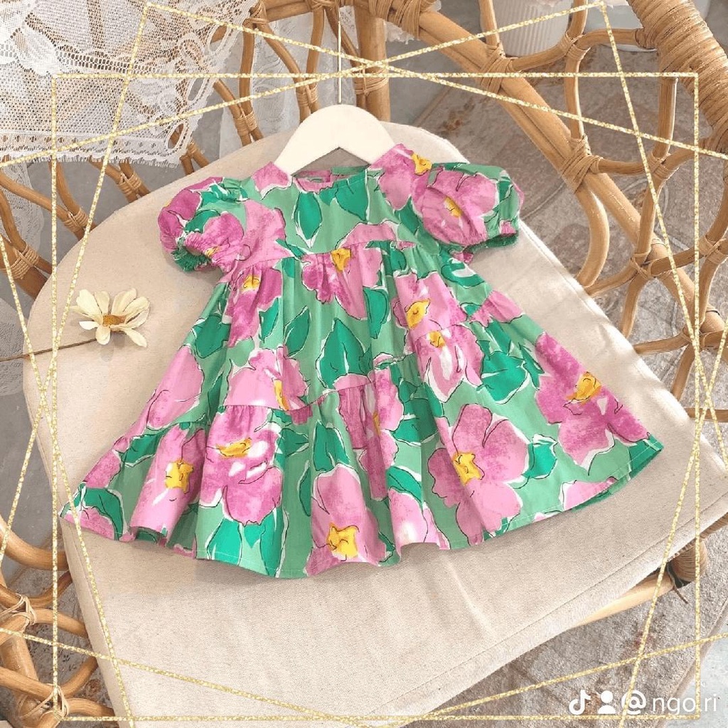 Váy bé gái Babydoll nhiều màu dễ thương xinh xắn, chất cotton thô mềm mát, bé hoạt động thoải mái