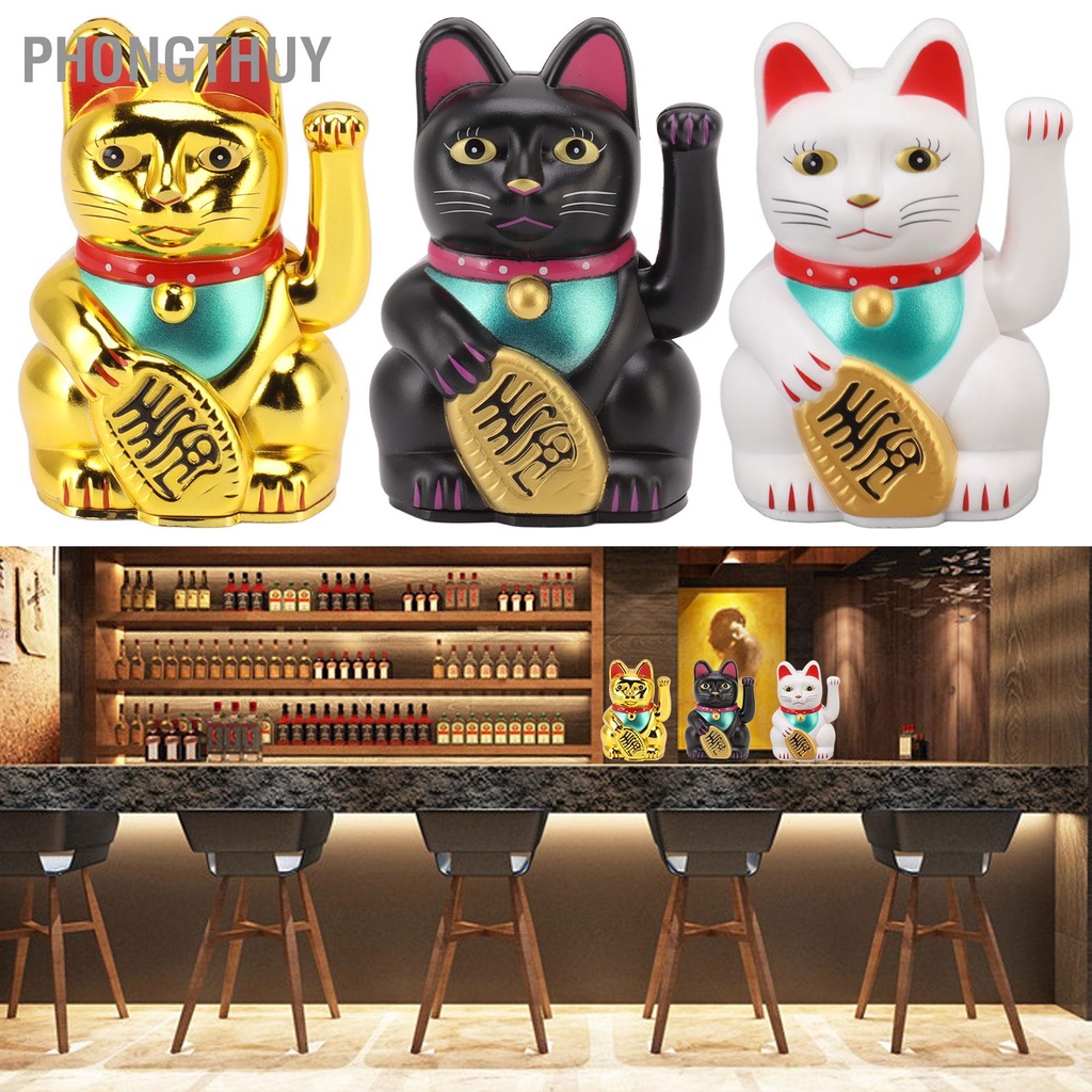 Mèo thần tài - mèo vẫy tay may mắn 4 inch bằng pin hút tài lộc Trang trí bàn làm việc Tặng quà