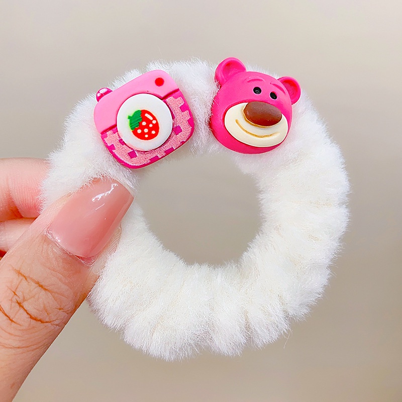 Dây Cột Tóc Lông Nhung Hình Gấu Dâu Dễ Thương Xinh Xắn Dành Cho Nữ-màu ngẫu nhiên