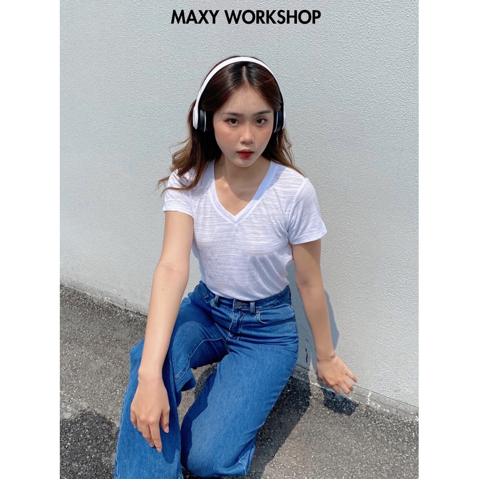 Áo thun cổ tim V Neck Basic Tee White Maxy Workshop