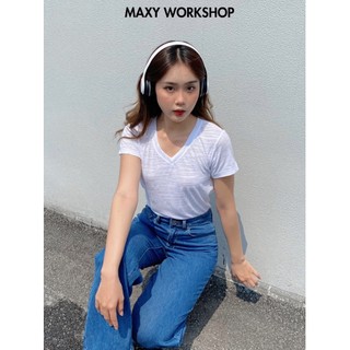 Áo thun cổ tim V Neck Basic Tee White Maxy Workshop