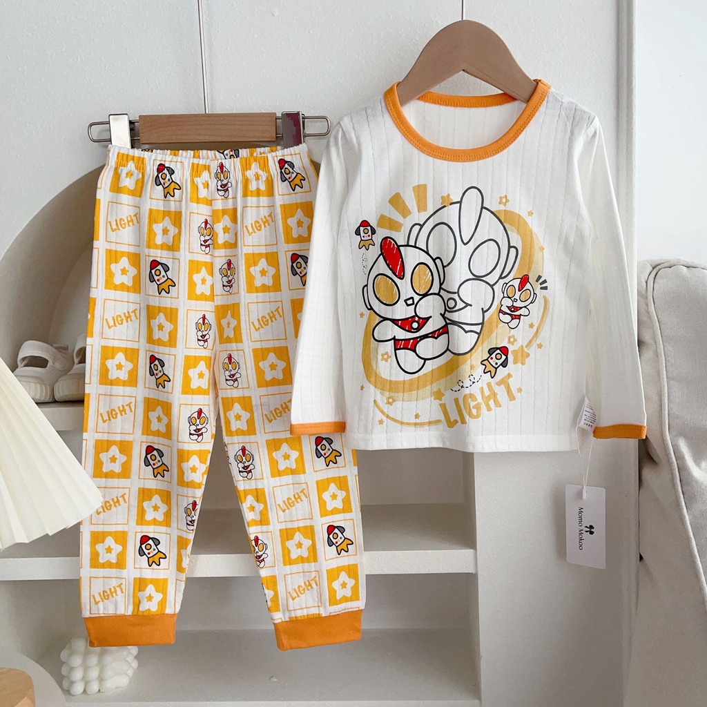 Bộ Đồ Ngủ Tay Dài Chất Liệu Cotton Thoáng Khí In Họa Tiết Hoạt Hình Dễ Thương Thời Trang 2023 Cho Bé