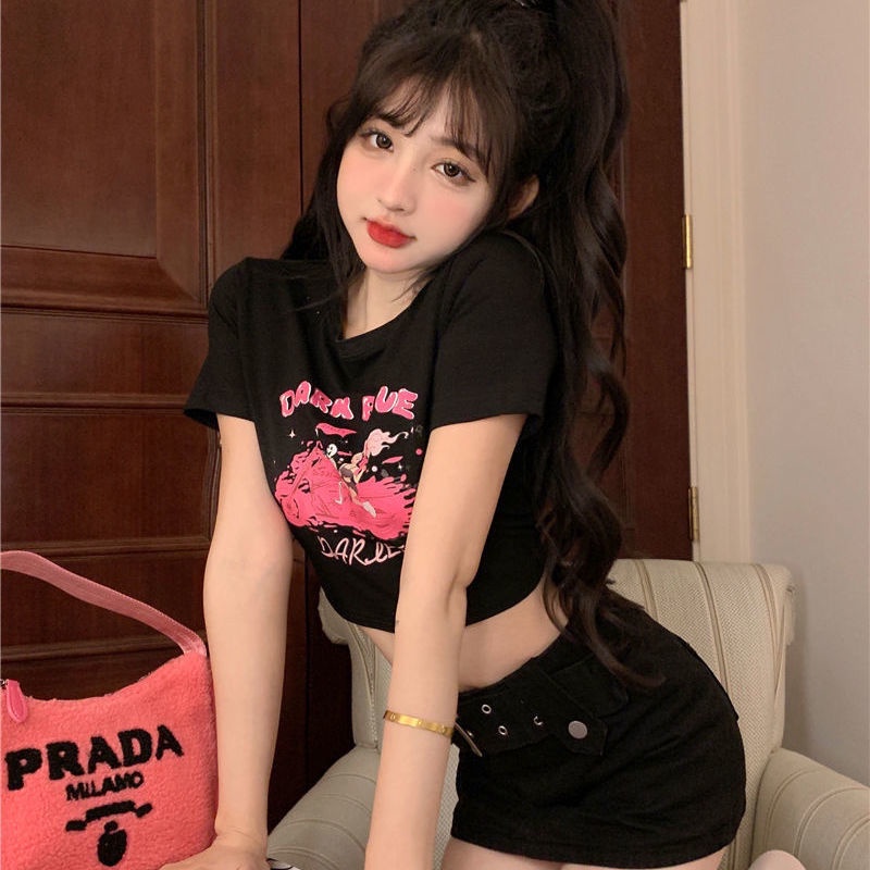 IELGY  Áo Ngắn In Họa Tiết Hoạt Hình Thời Trang Cho Nữ