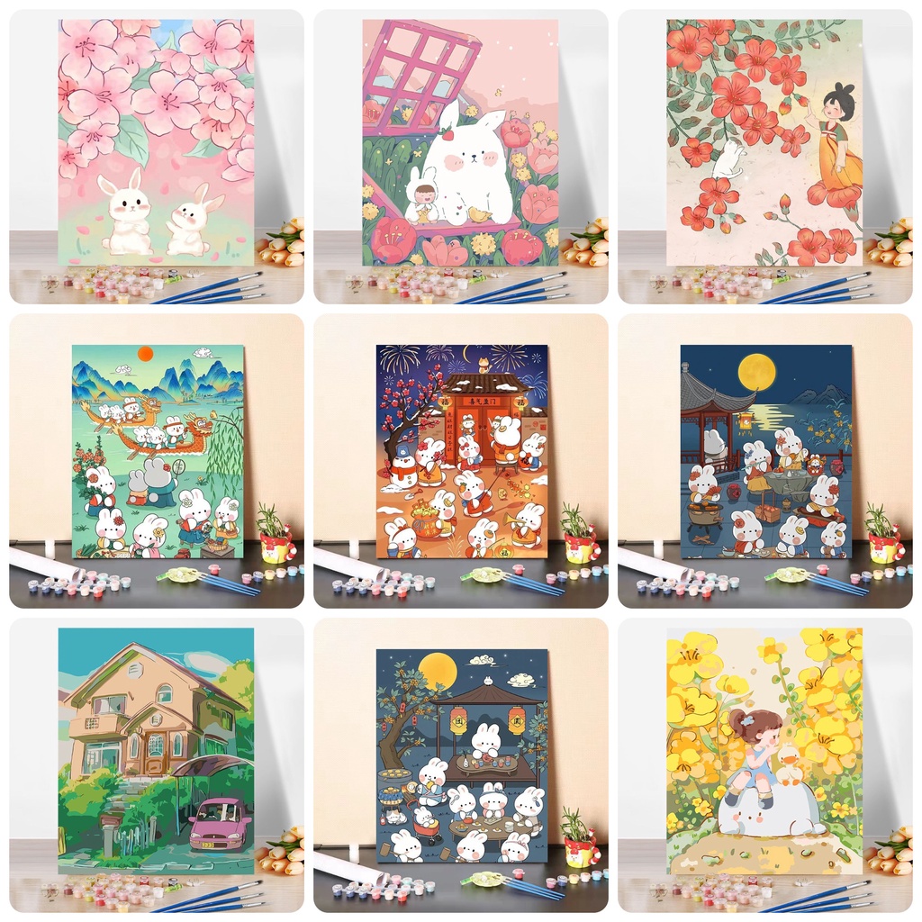 (Có sẵn) Tranh tô màu theo số số hóa cô bé tóc xù Moonshop 40x50 cm