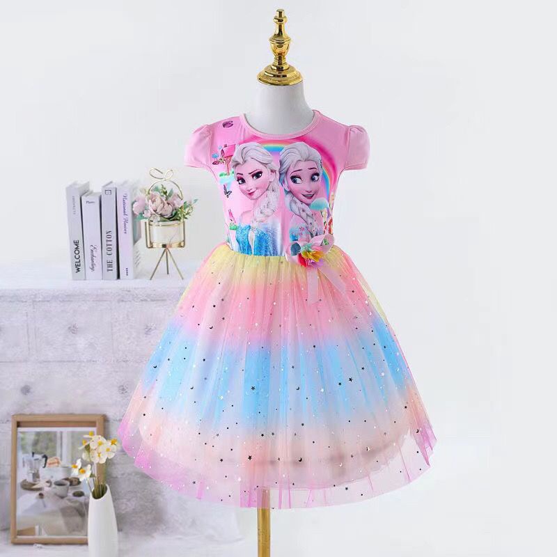 Mới Băng Và Tuyết Giả Tưởng Công Chúa Aisha Đầm Nữ Váy Mùa Hè Lưới Cầu Vồng Đầm Pengpeng Đầm Triều 2023