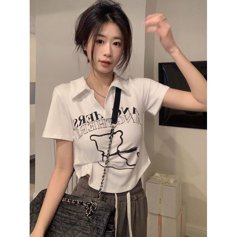 Áo Thun POLO Ngắn Tay Dáng Ôm In Họa Tiết Thời Trang Mùa Hè Cho Nữ