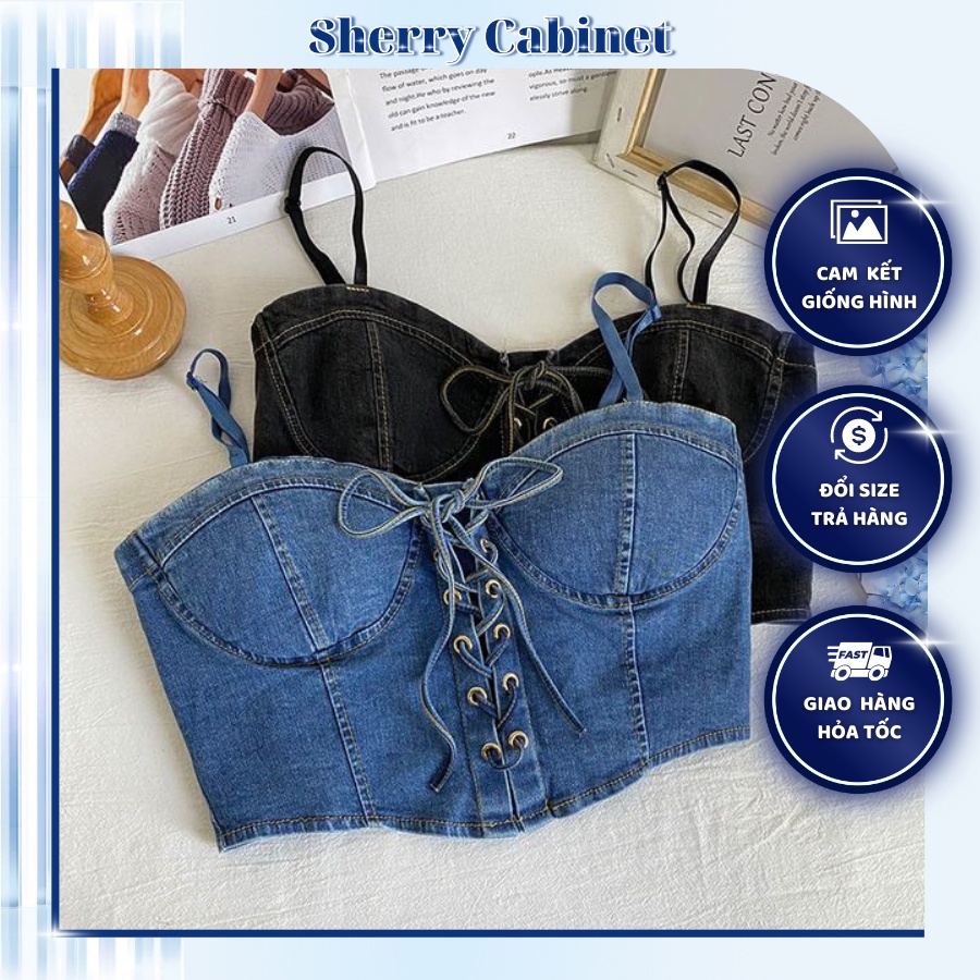 Áo corset hai dây bò dây rút thắt nơ phong cách Mỹ
