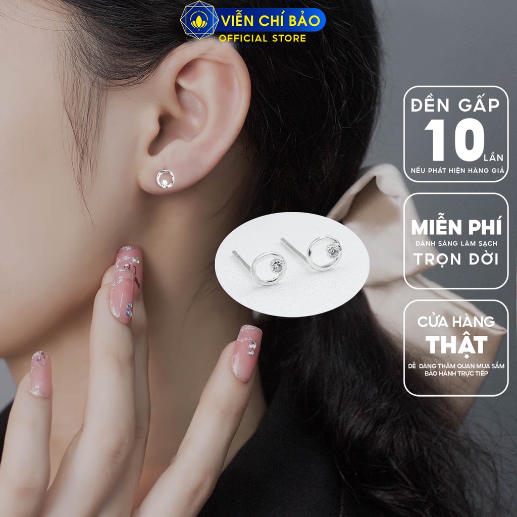 Bông tai nữ tròn đính đá nhỏ chất liệu bạc 925 thời trang phụ kiện trang sức Viễn Chí Bảo E0105