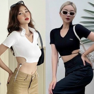 Áo kiểu croptop vạt nhọn rút hai bên cực xinh h90