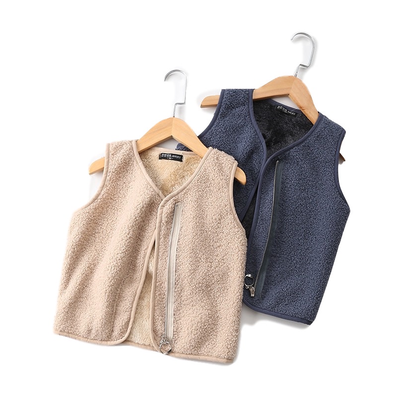 Áo Khoác Sát Nách Lót Nhung Màu Trơn Thời Trang Mùa Đông Cho Bé