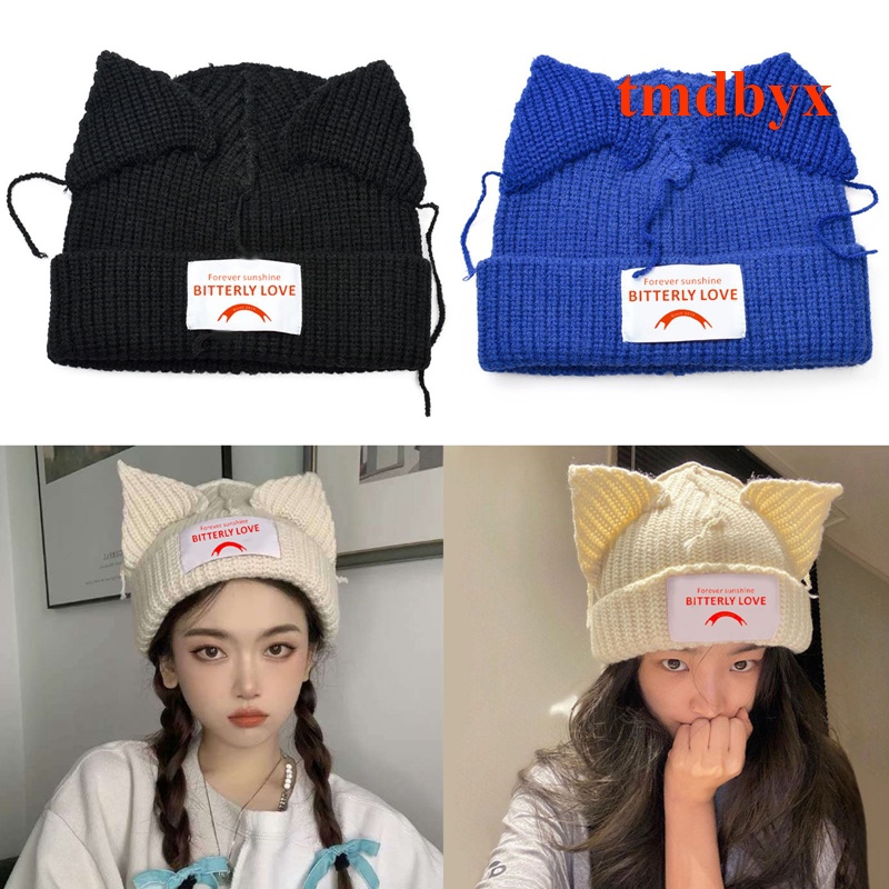 Mũ Dệt Kim Hai Lớp Đính Tai Mèo Hoạt Hình Phong Cách Hip hop