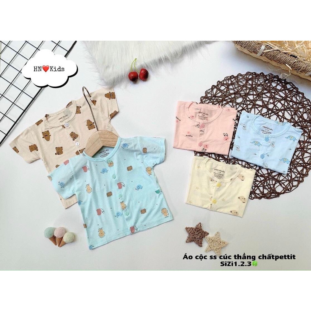 Áo Cộc Trắng thun lạnh HNKids cúc thẳng Cho Bé Trai Bé Gái Loại 1