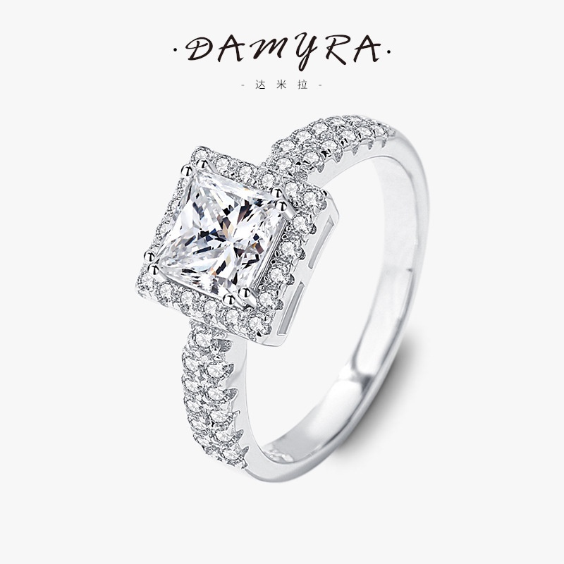 Moissanite Kim cương (6mm) Nhẫn vuông Nữ 925 bạc 1.2CT D màu Mosan thạch có thể vượt qua bút kim cương có giấy chứng nhận giám định 1,2 carat công chúa Phương Mosan thạch nhẫn