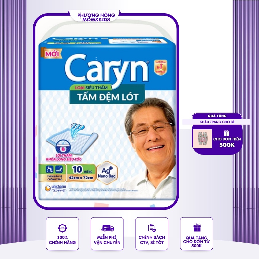 Tấm đệm lót/Tả dán Caryn size M-L10 miếng cho sản phụ, người già, người bệnh, ngồi xe lăn