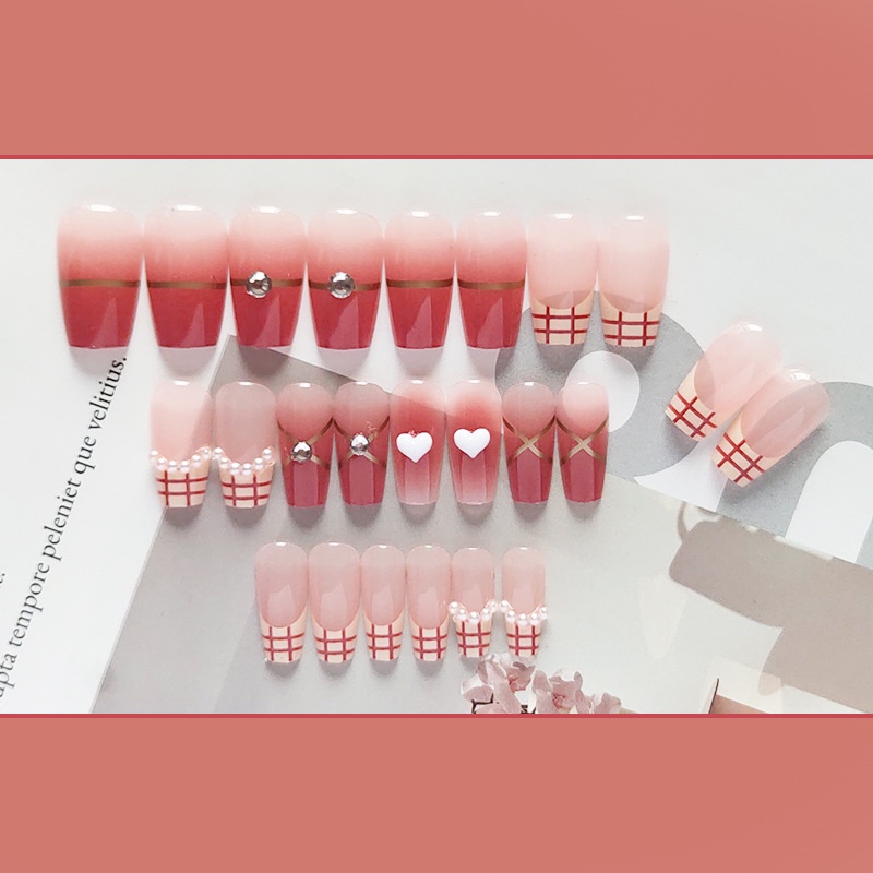 Móng Tay Giả Hình Kim Cương Màu Gradient Cho Con Gái Fujia/Móng Tay Giả 3d / Móng Tay Giả Kèm Keo Móng Dài/ nơ kèm keo dán dễ thương xinh xắn