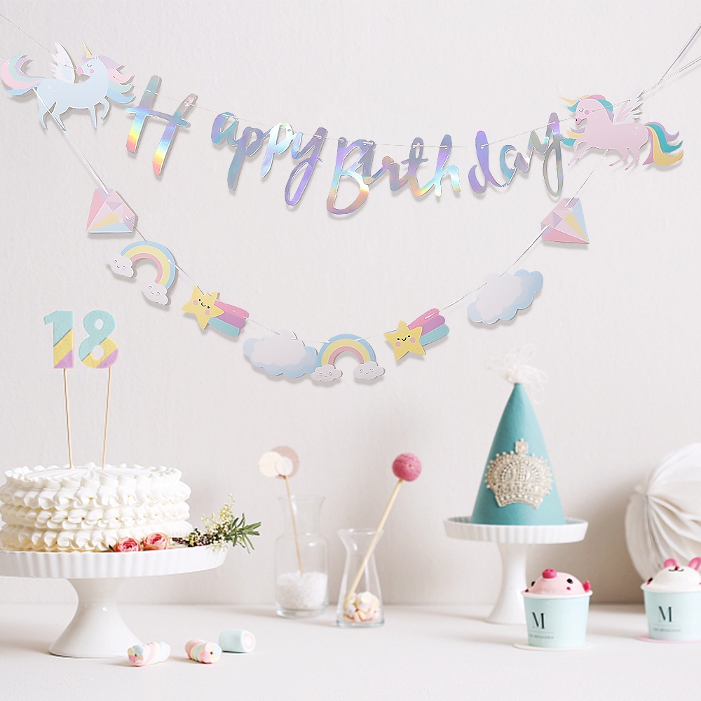 Dây Treo Tường Trang Trí Tiệc Sinh Nhật Hình Kỳ Lân Nhiều Màu Dễ Thương