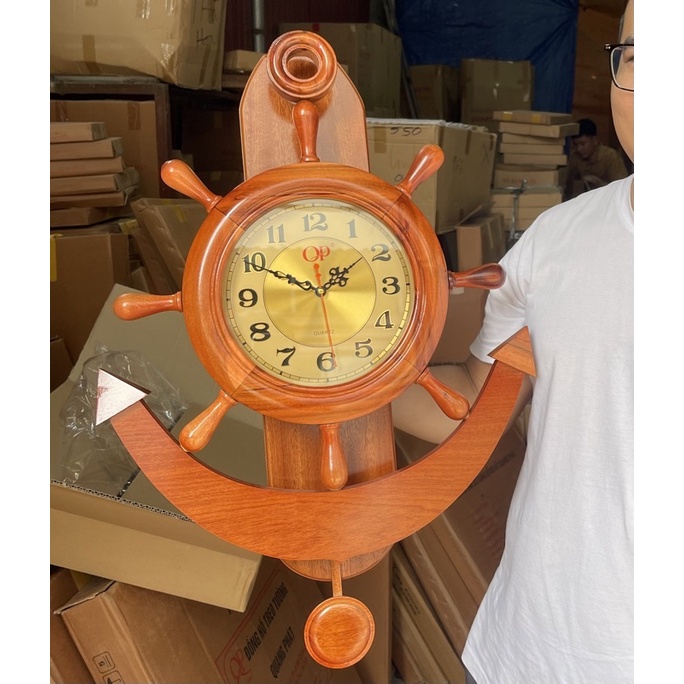 Đồng Hồ Treo Tường Lắc Mỏ Neo Gỗ Sồi Cao Cấp, 60x40cm, Phù Hợp Làm Quà Tân Gia Nhà Mới