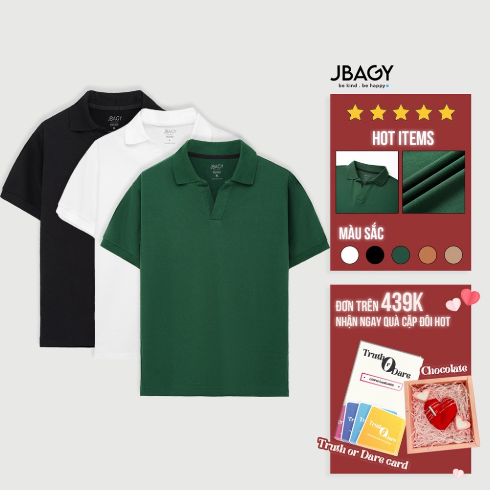 Áo polo nam cổ V cách điệu dáng regular, áo thun nam có cổ vải cá sấu Cotton TC thương hiệu JBAGY - JP0102 - Hàng mới về