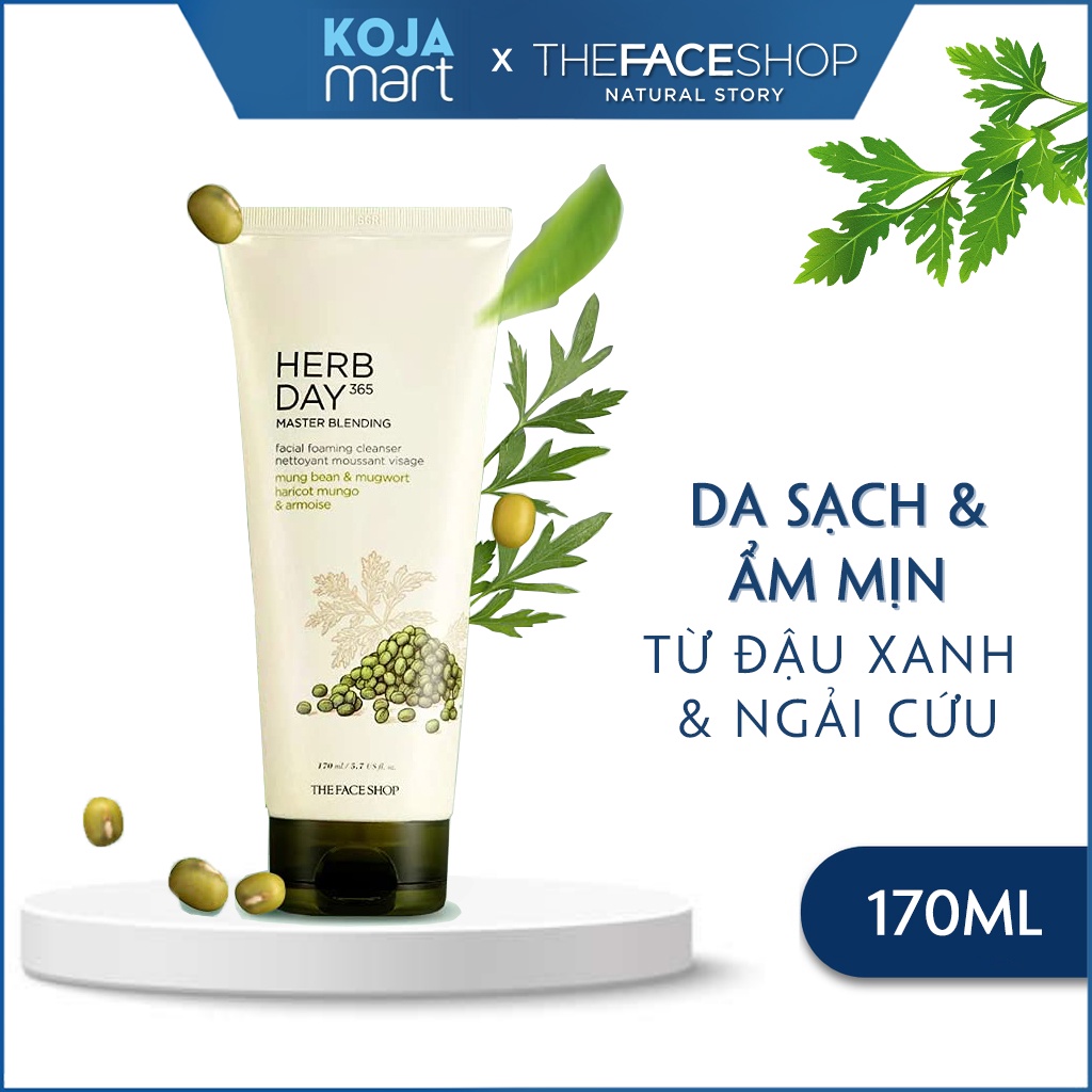 Sữa rửa mặt Herb Day 365 Cleansing Foam 170ml chiết xuất Đậu Xanh &amp; Ngải Cứu da sạch sâu và ẩm mịn