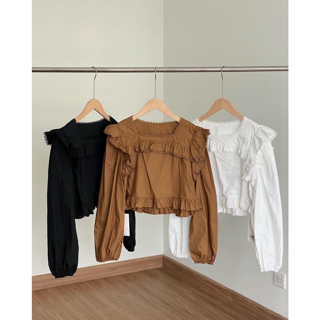 ÁO CROP CỔ VUÔNG REN BÈO_AV1515