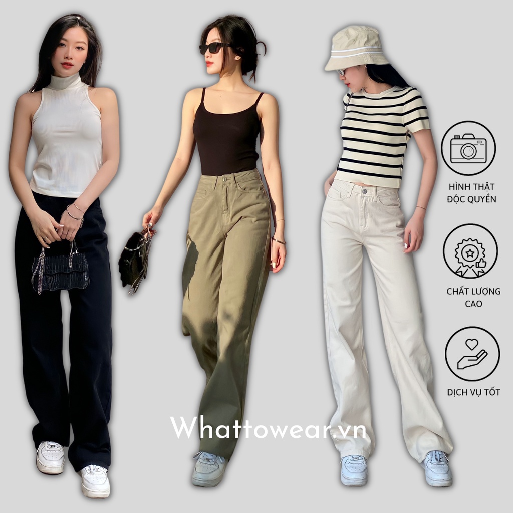 Quần jeans ống suông cạp cao KEM/ RÊU/ ĐEN/ KAKI | BigBuy360 - bigbuy360.vn
