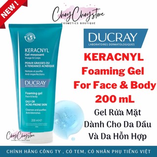 (TEM CTY) Gel rửa mặt Ducray Keracnyl Gel Moussant 200mL giúp giảm mụn, giảm nhờn